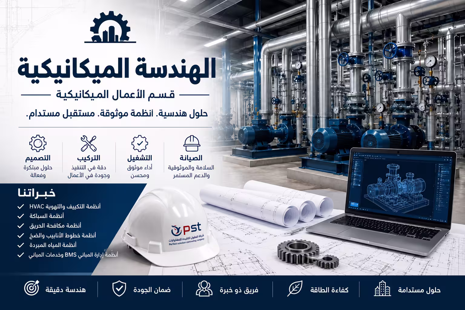 الأعمال الميكانيكية التي تنفذها شركة الحلول الأكيدة للمقاولات